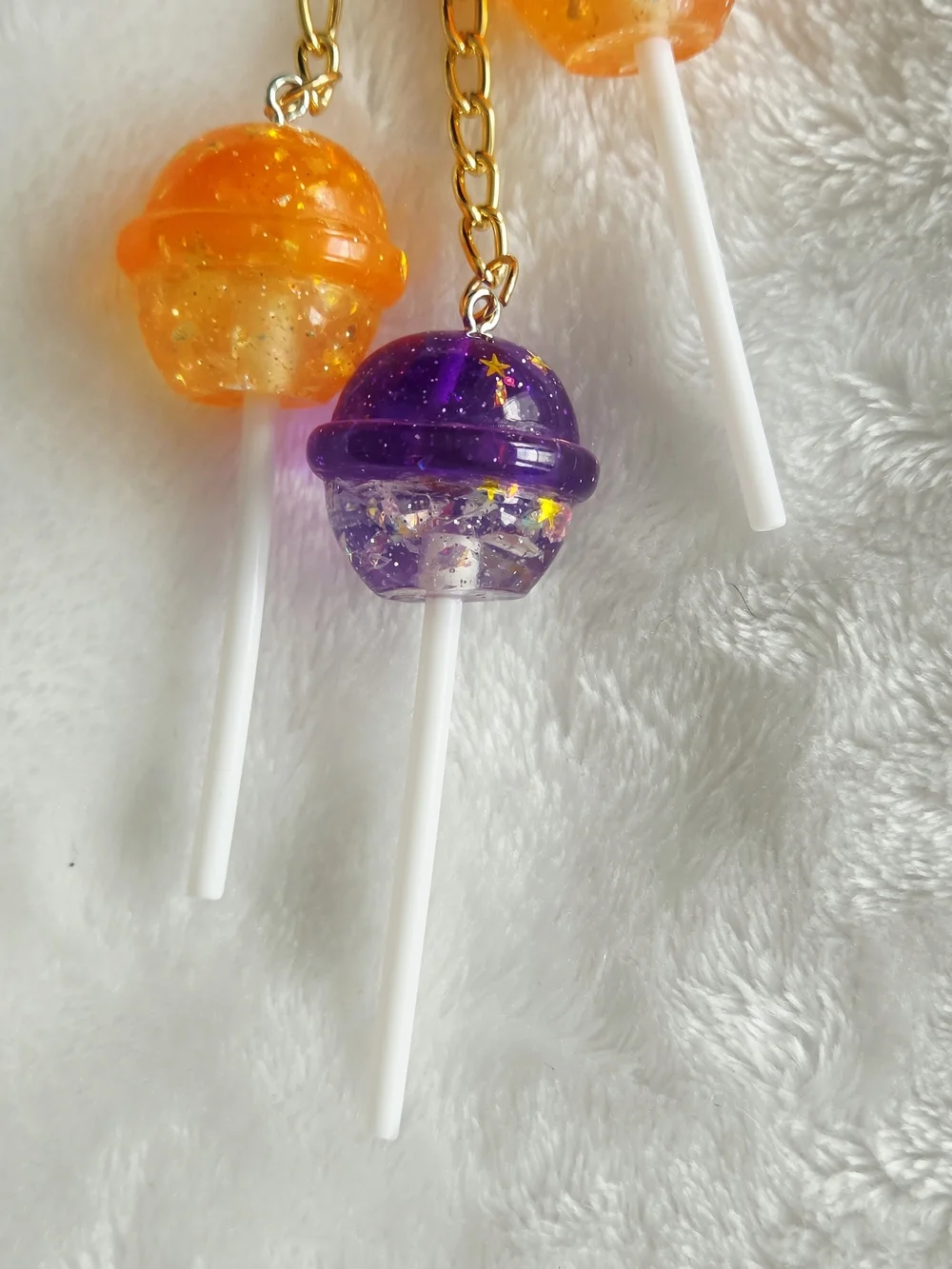 Resin Lollipop Keychain Charm - Orange & Purple - Fun Bag Charm